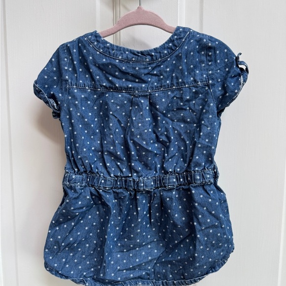 Cat & Jack 2T Girls Blue & White Polka Dot Button Down Short Sleeve Shirt Blouse - Picture 5 of 6